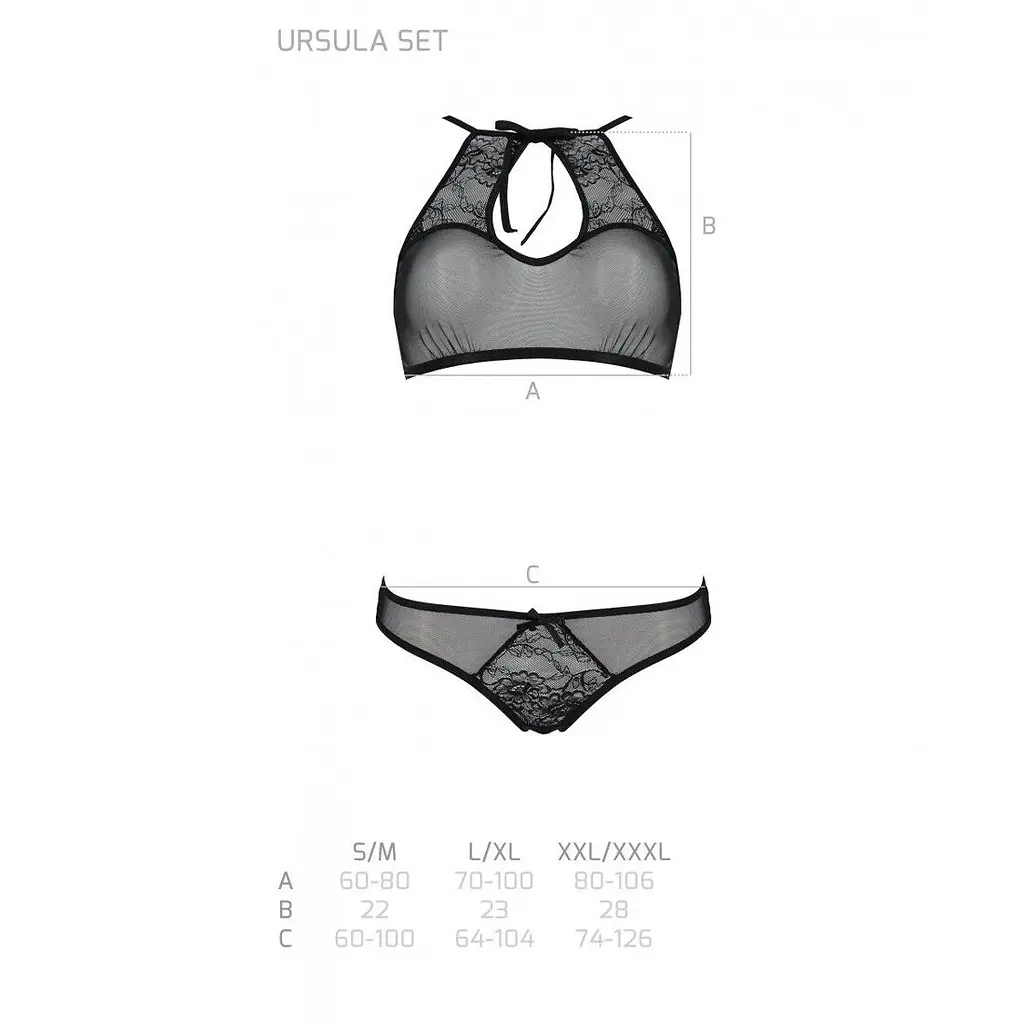 Комплект: бра, трусики з ажурним декором та відкритим кроком Passion URSULA SET L/XL, black - фото 5