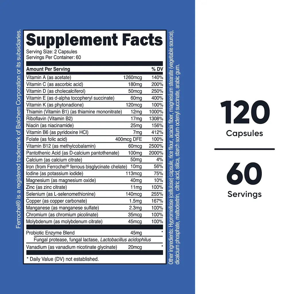 Мультивітаміни з пробіотиками Nutricost Multivitamin, Probiotics + 22 вітаміни та мінерали 120 капсул - фото 3