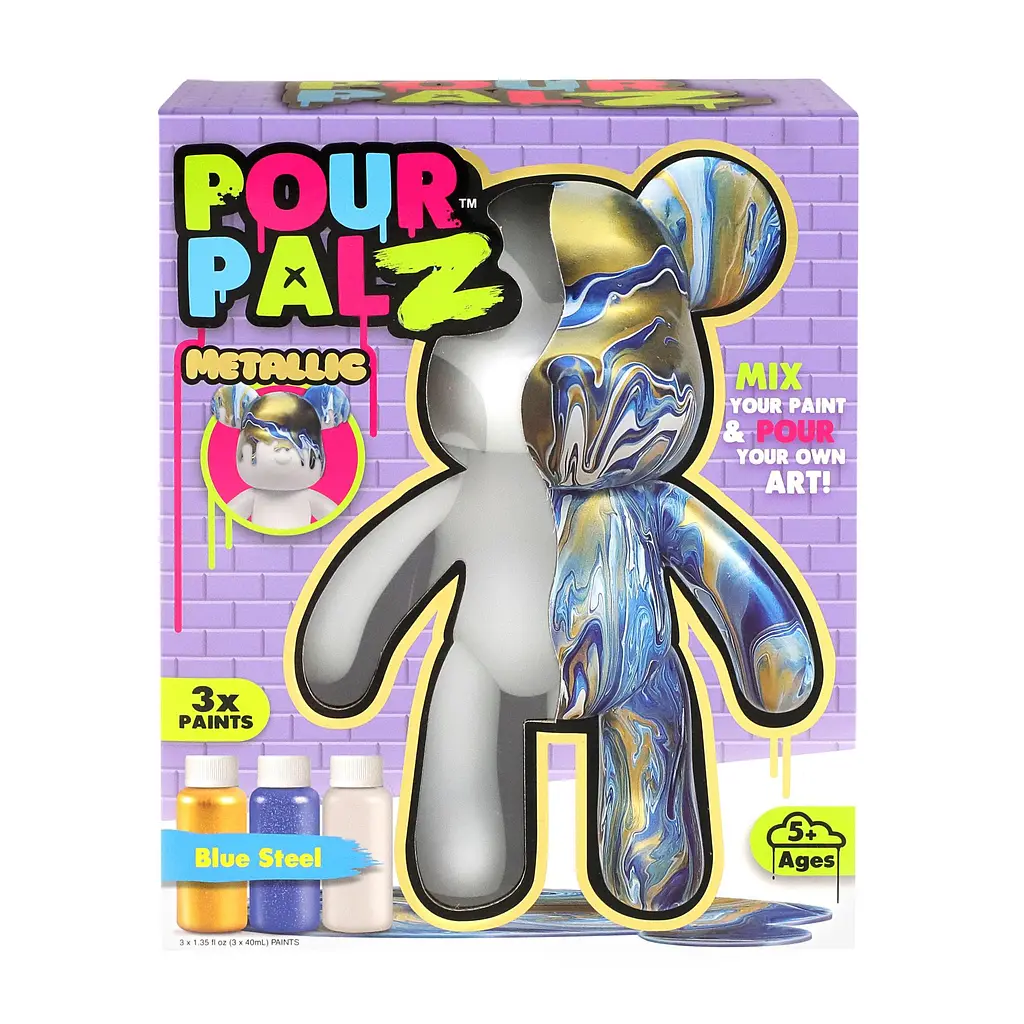 Pour Palz Набір для творчості Флюїд Арт - Ведмедик "Металевий синій" S3 Metallic ToyMonster Art.GS-G25022