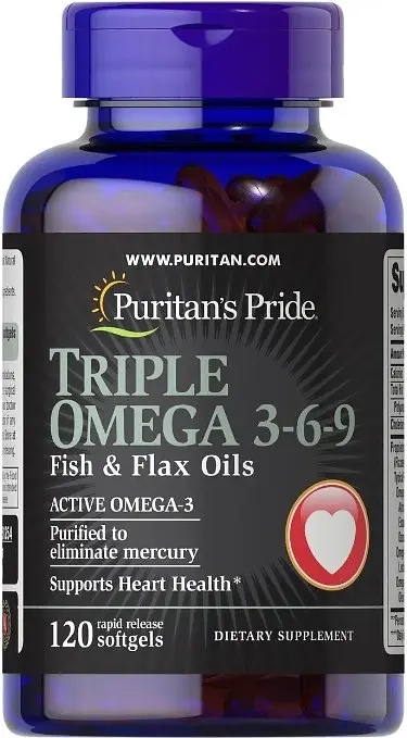 Омега 3-6-9, Triple Omega 3-6-9, Puritan's Pride, Риб'ячий жир і лляне олія, 120 гелевих капсул Bio