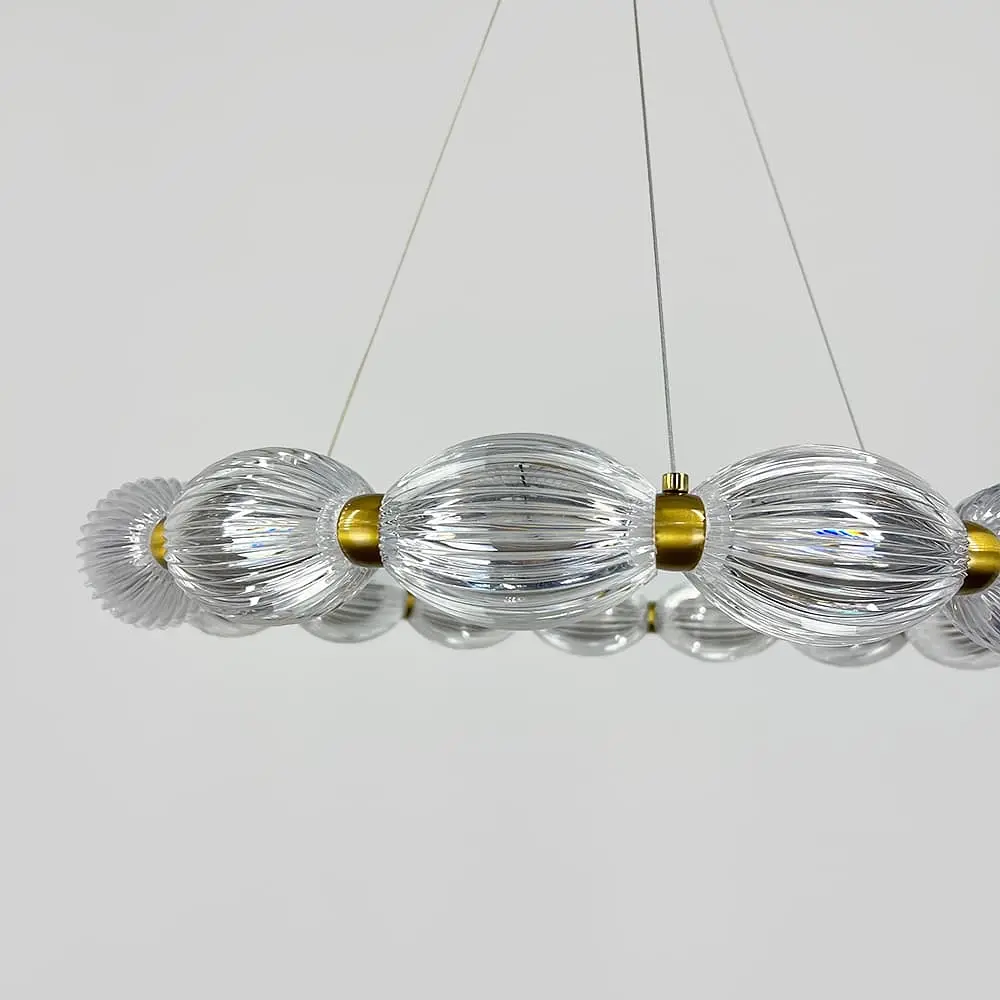 Led люстра с прозрачными рельефными шариками в латунном кольцевом корпусе Ø 58 см | Line F | Ст. MJ343-580 AB+CL - фото 3