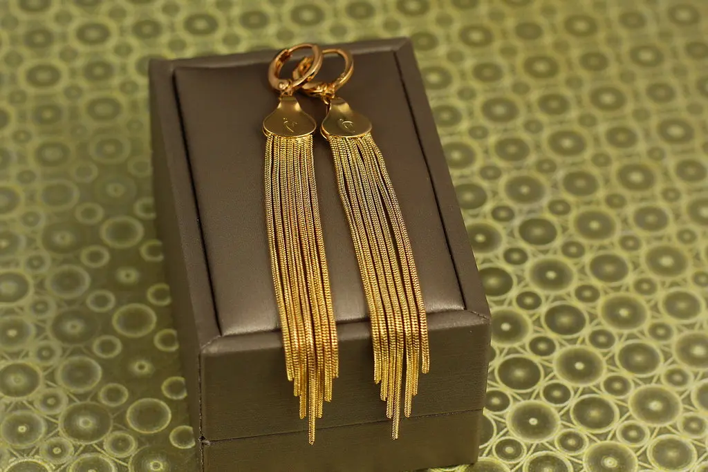 Сережки Xuping Jewelry підвіски позначки Сім променів 9 см золотисті