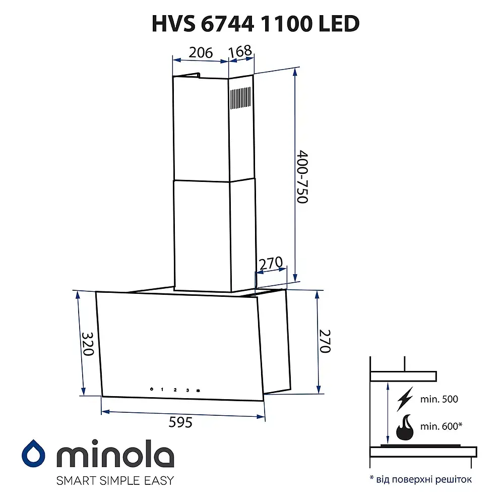 Витяжка декоративна похила Minola HVS 6744 WH 1100 LED - фото 12