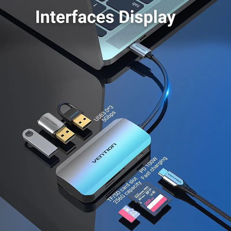 Хаб USB 3.1 Type-C - 3хUSB 3.0/SD/TF/PD 100W 6-in-1 Vention (TNHHB) - фото 10