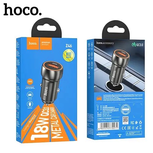 Автомобільне зарядне пристрій HOCO Z46 синій shield 1USB/18W/QC3.0 Metal сірий - фото 2