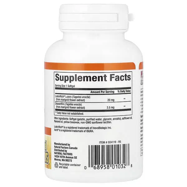Лютеин Lutein 20 mg 60 жидких капсул Natural Factors vit0005526 - фото 2