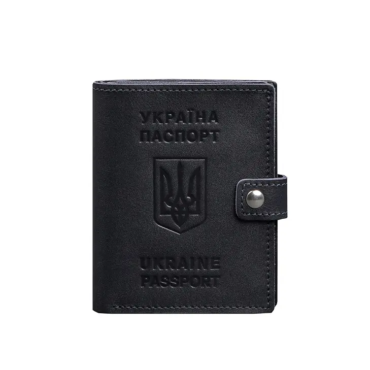 Шкіряна обкладинка-портмоне на паспорт з гербом України 25.1 темно-синя - фото 9