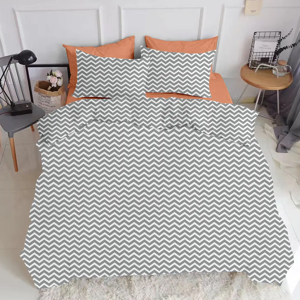 Комплект постільної білизни Cosas євро з простирадлом на резинці GREY ZIGZAG 200 x 220 см (ZigGrey_El-Terrakot_200) - фото 2