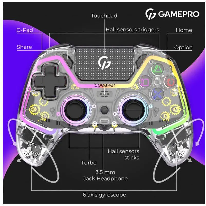 Геймпад Bluetooth джойстик GamePro GPS-13T Bluetooth 5.3/USB (PC/iOS/Android/PS3/PS4) DualShock RGB - фото 12