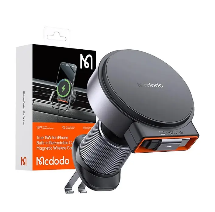 Холдер Mcdodo 15W Magnetic Wireless Car Charger with retractable cable Черный - фото 2