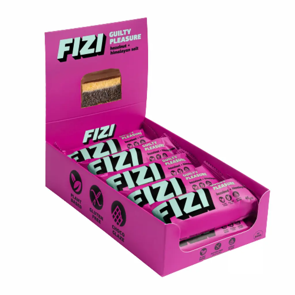 Протеїнові батончики FIZI Chocolate Bar — 10 × 45 г Hazelnut-Himalayan Salt