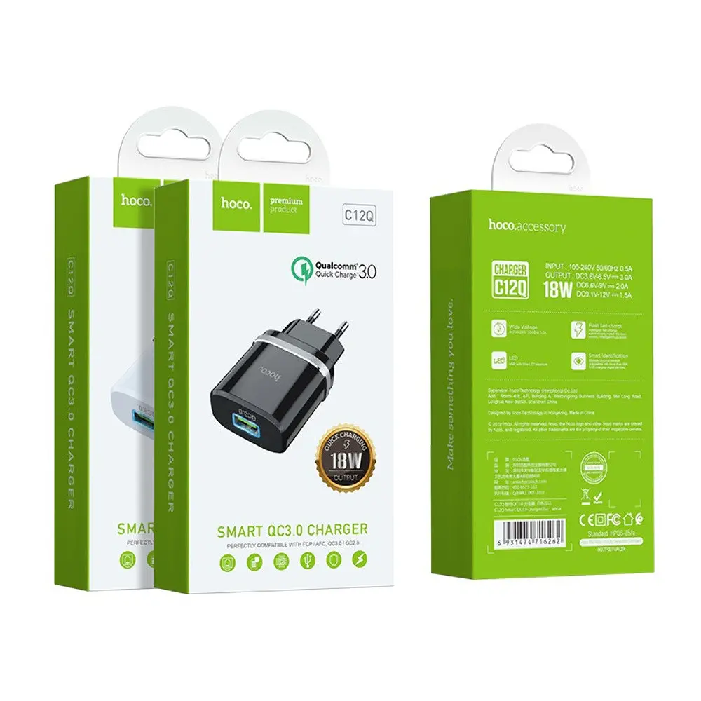 Зарядний пристрій Hoco C12Q USB QC 18W чорний - фото 4