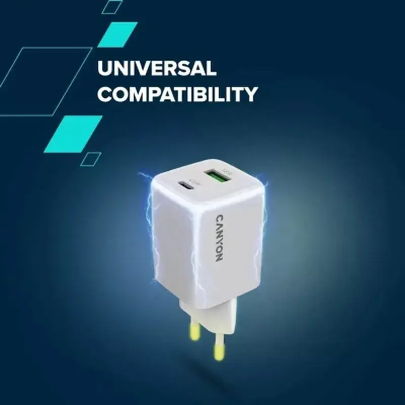 Зарядний пристрій Canyon CU45AC GaN 45W 1xPD 1xQC EU White (CNS-CUW45AC) - фото 7