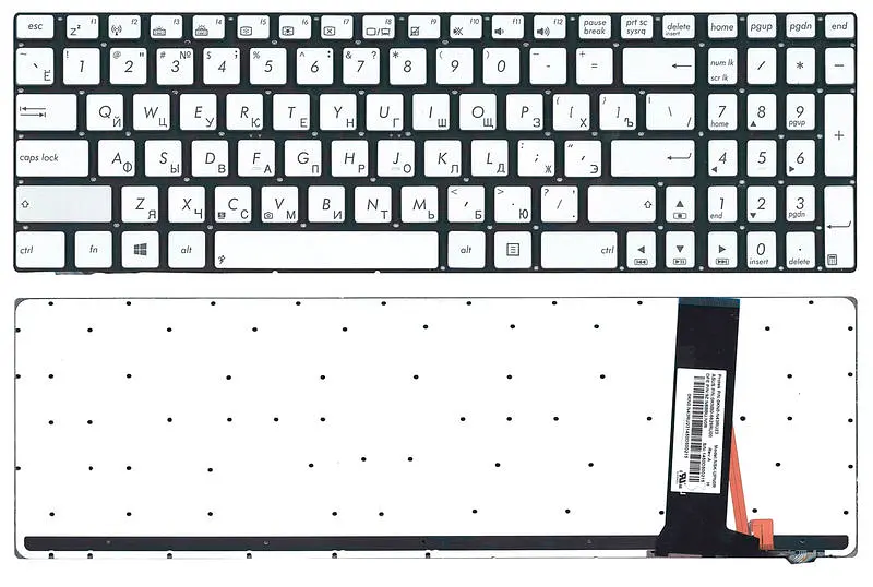 Клавіатура для ноутбука Asus (N550) з підсвічуванням (Light), Silver, (No Frame) - фото 3