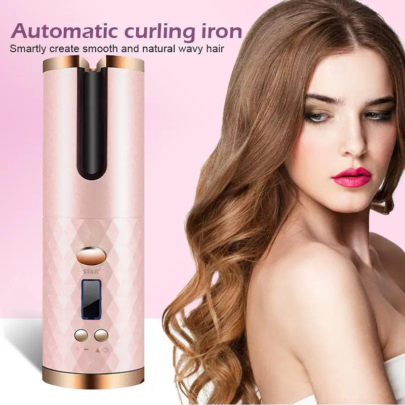 Бездротова автоматична плойка UKC Hair Curler, що обертається, з акумулятором 5200мАч Рожевий - фото 6