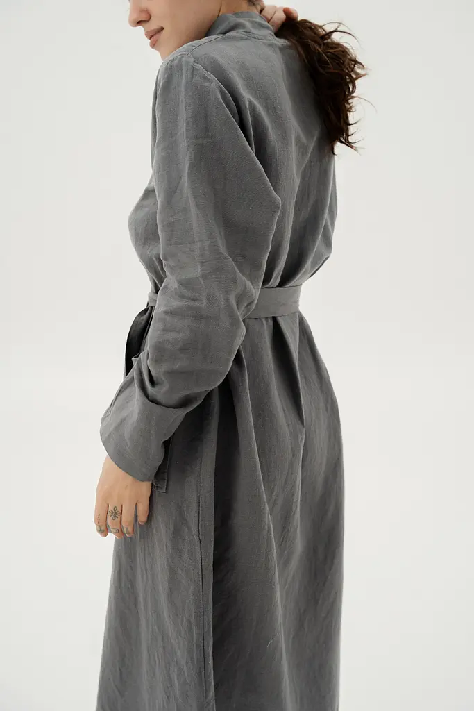 Халат-кимоно со льна Lotus Home - Madrida серый S/M - фото 3