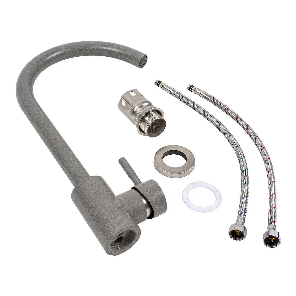 Змішувач кухонний Platinum 56 B NESP (3008 А) поворотний одноважільний з нержавіючої сталі сірий мусон - фото 2