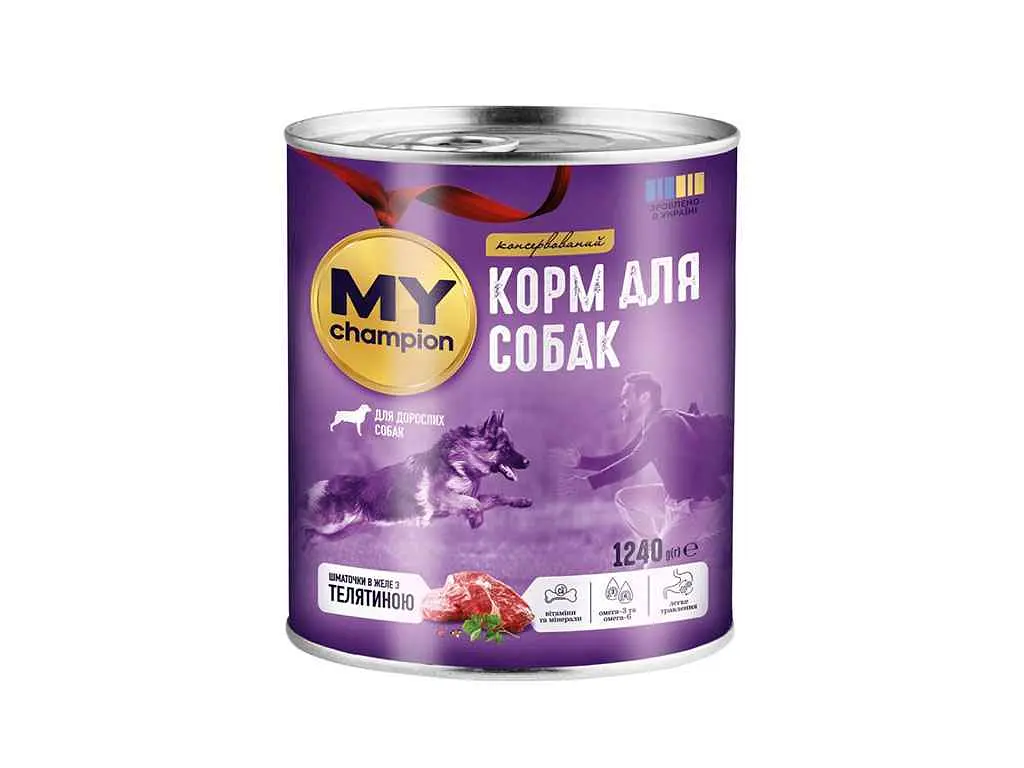 Консервований корм для собак М’ясна миска Консерва 1,24кг шматочки з Телятиною
