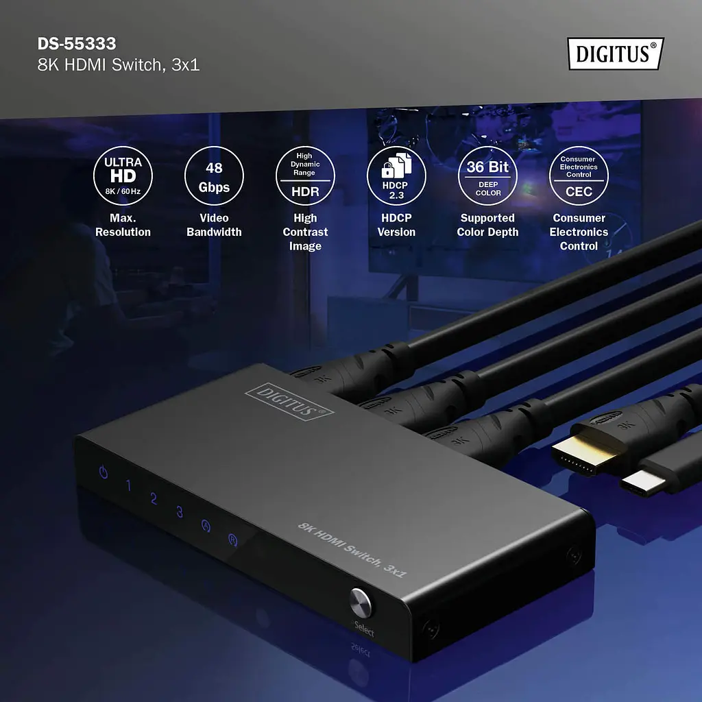 Відеокомутатор Digitus UHD HDMI (INx3 – OUTx1), 8K - фото 10