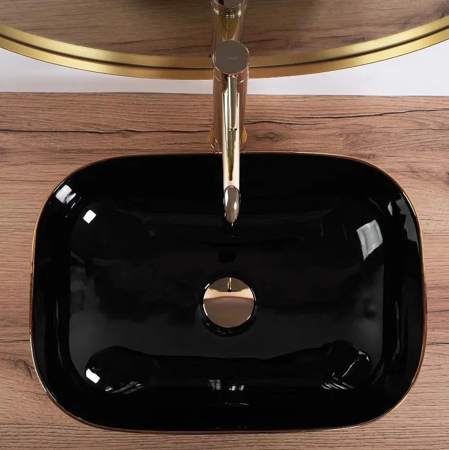 Умивальник Rea Belinda 33x46,5 black/gold brush (REA-U8780), Структурна - фото 5