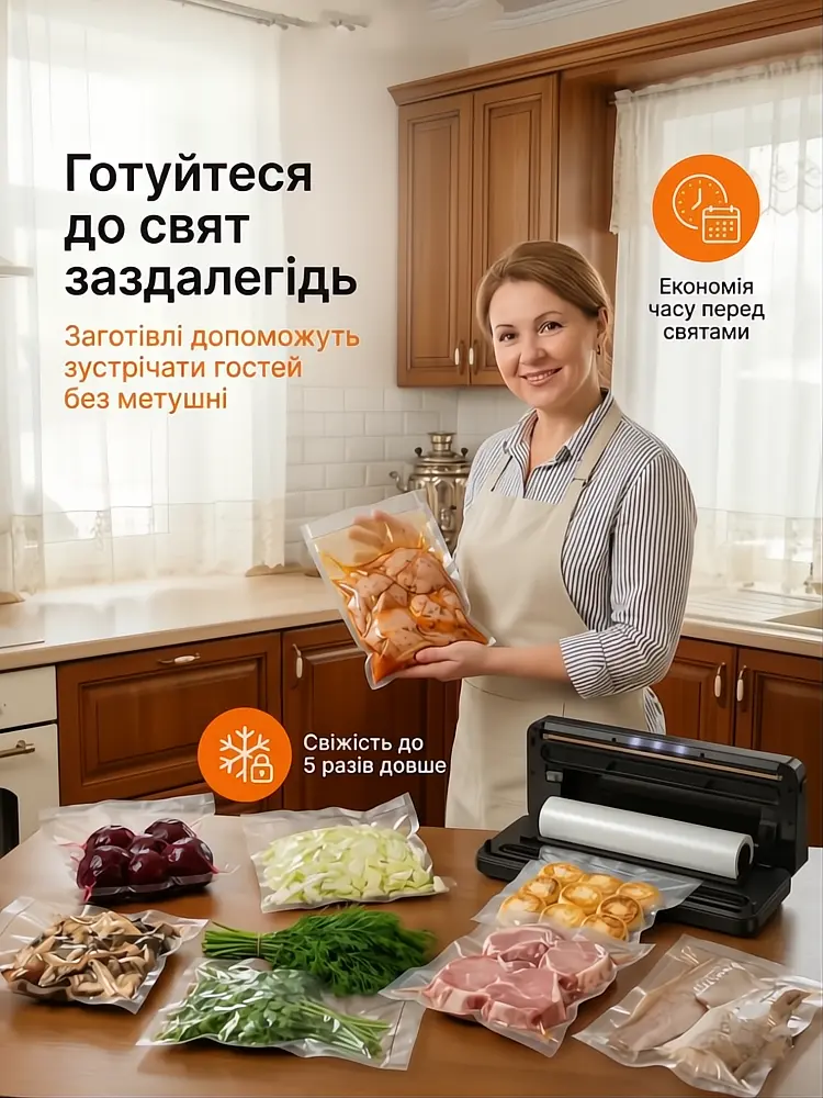 Професійний Вакууматор для продуктів, Zepline 4.0, 200 Вт Кухонний вакуумний пакувальник, Вакууматор для їжі, Вакуматор, Спаювач, рулон + пакети для вакуумування харчові - фото 4