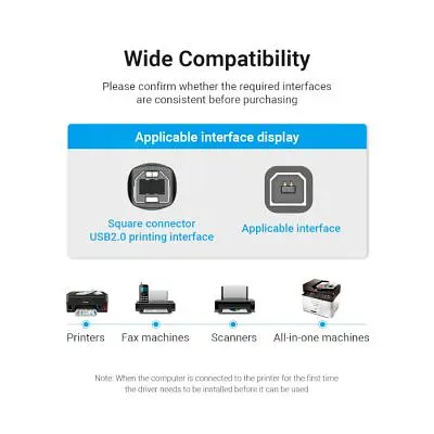Кабель для принтера USB 2.0 AM/BM 2.0m 480Mbps PVC black Vention (COQBH) - фото 9