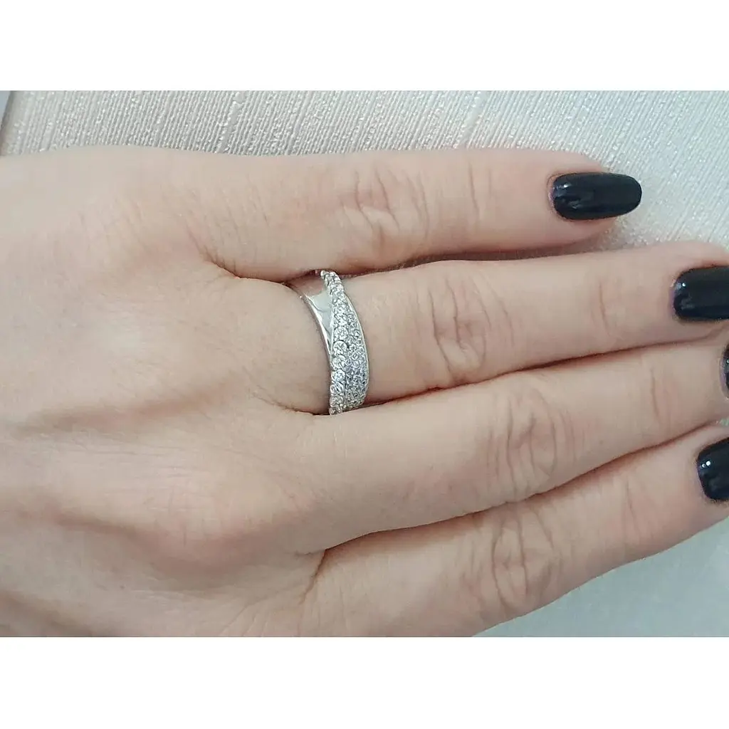 Срібне кільце Агні Діагональ з фіанітами. 1244/1Р-CZ 18 - фото 2