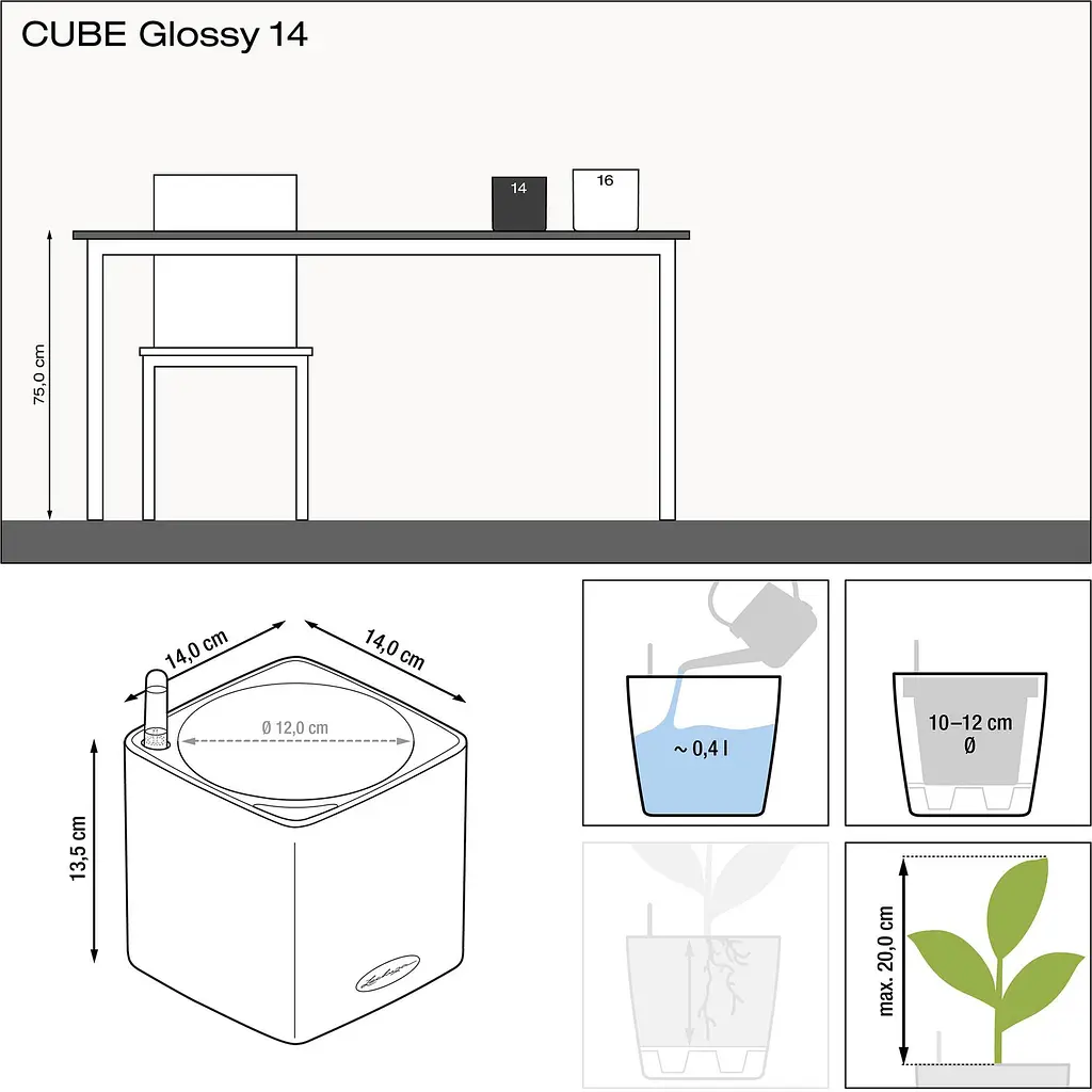 Вазон Lechuza Cube Glossy 14 рожевий (13513) - фото 2