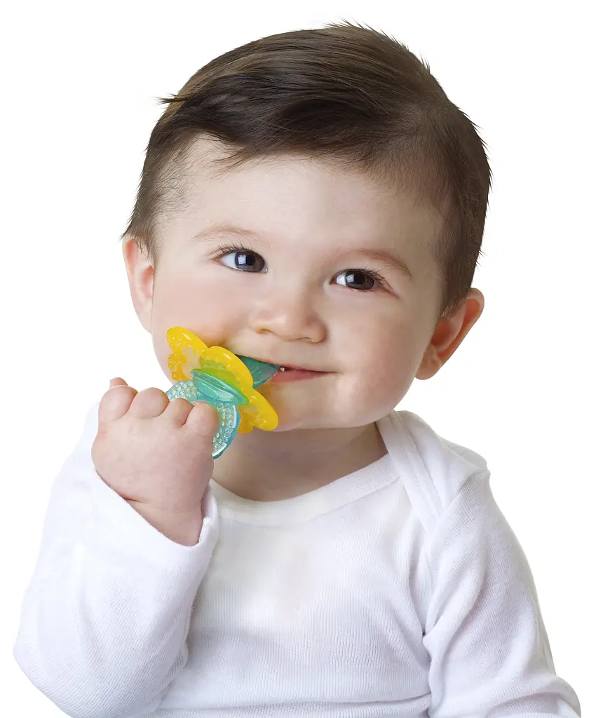 Силіконовий прорізувач Nuby, блакитний з жовтим (6826yllwbluflwr) - фото 2