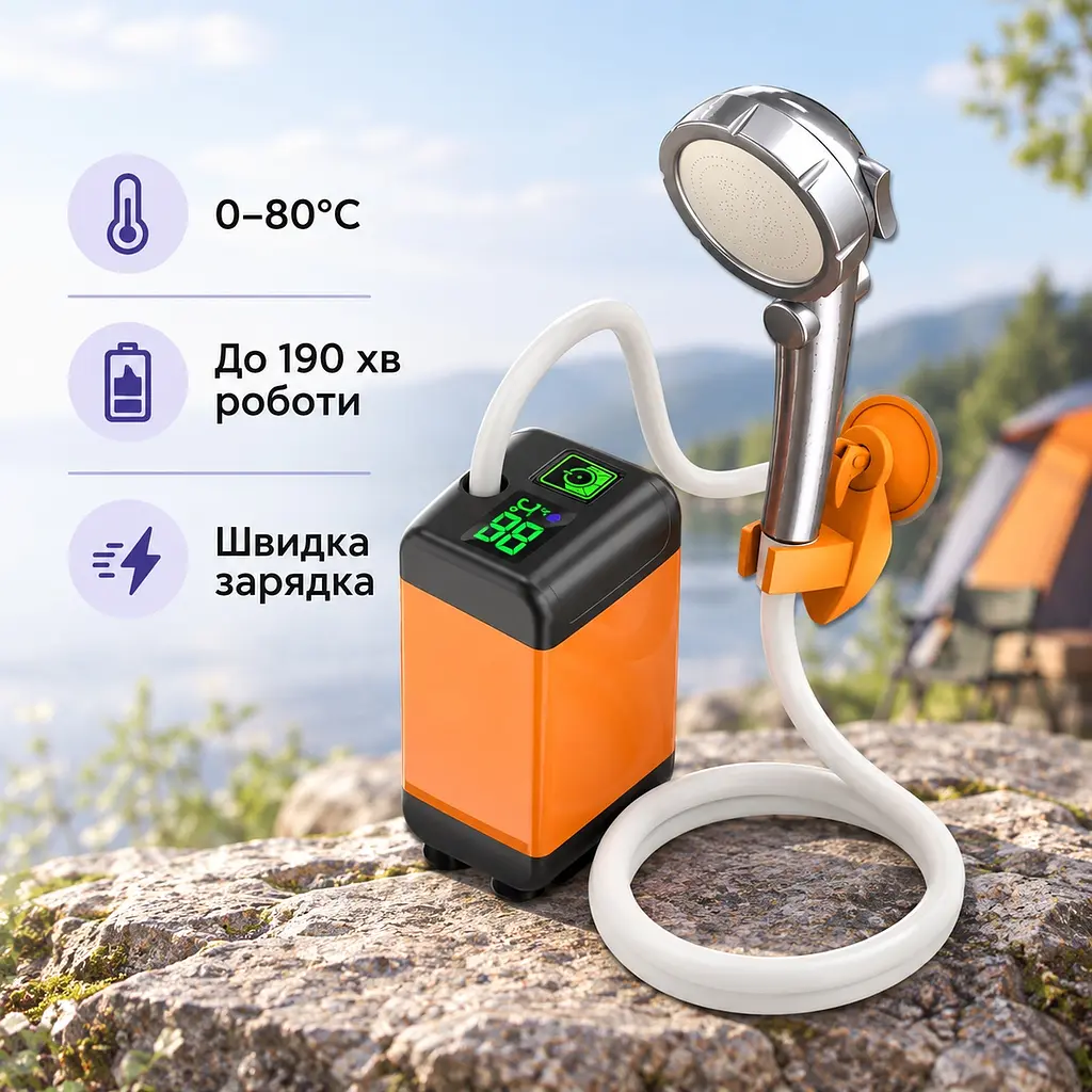 Душ портативний з насосом та дисплеєм температури і заряду - фото 4