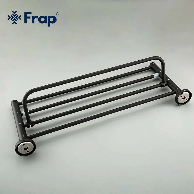 Полиця з рушникотримачем чорний/нержавіюча сталь Frap F30224 1/10, Чорний матовий - фото 4