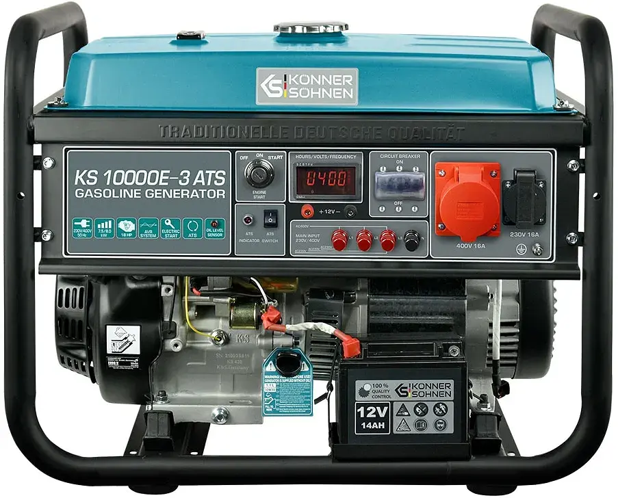Генератор бензиновий Konner&Sohnen KS 10000E-3, 400В, 7.5кВт, 3 фази, АВР (ATS), електростартер, 89.2кг