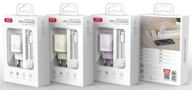 Сетевой зарядний пристрій XO L148 single USB-C 30W 3A with Lightning-Type-C cable Beige - фото 2