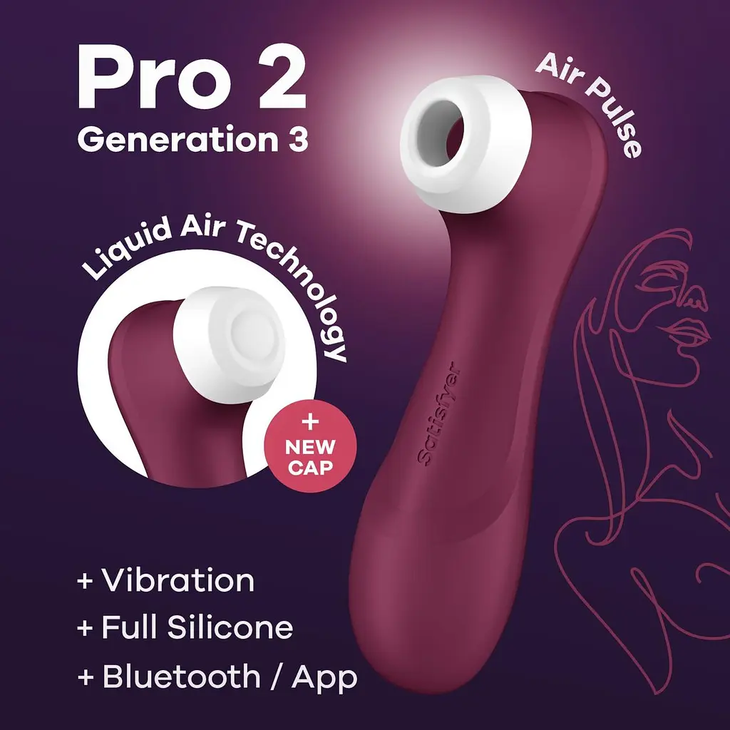 Вакуумний кліторальний стимулятор Satisfyer Pro 2 Generation 3 with Liquid Air (Bluetooth) бордовий – новий рівень задоволення - фото 5