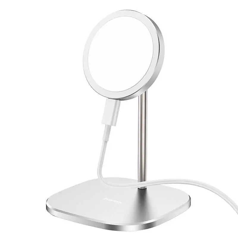 Зарядка беспроводная металлическая HOCO CW32 Happiness magnetic desktop wireless charger 15W белая - фото 5