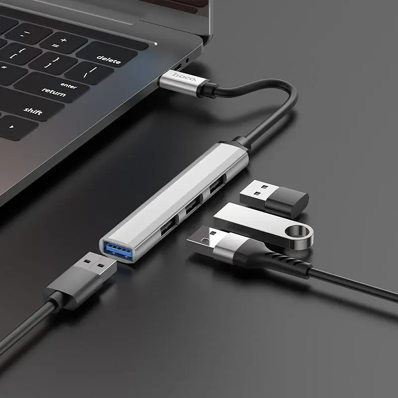 Usb-хаб Hoco HB26 4 in 1 adapter (Type-C to Usb3.0+Usb2.0x3) Сріблястий - фото 2