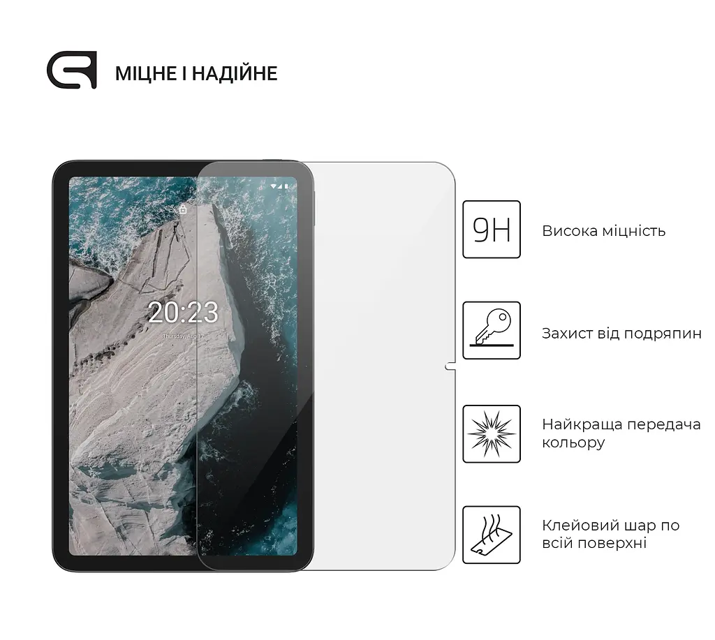 Захисне скло для планшета Nokia T20, Glass.CR, загартоване скло 9H, 2.5D, повне проклеювання, з олеофобним покриттям, проста установка та сумісність з чохлами всіх типів (Case friendly), ArmorStandart (ARM61361) - фото 2