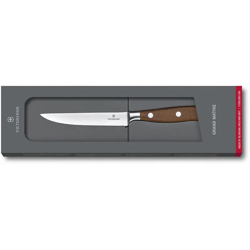 Кухонний ніж Victorinox Grand Maitre Wood Steak лезо 12см хвил. з дерев. ручкою у подар.упак. - фото 2