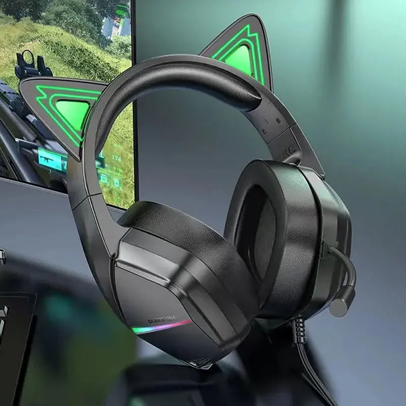 Накладные наушники Borofone BO106 Cute cat (USB+3.5mm/2m) - фото 3