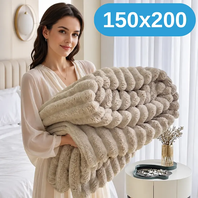 М'який двосторонній плюшевий хутряний плед Solve бежевий 150 x 200 см (KT9001014) - фото 2