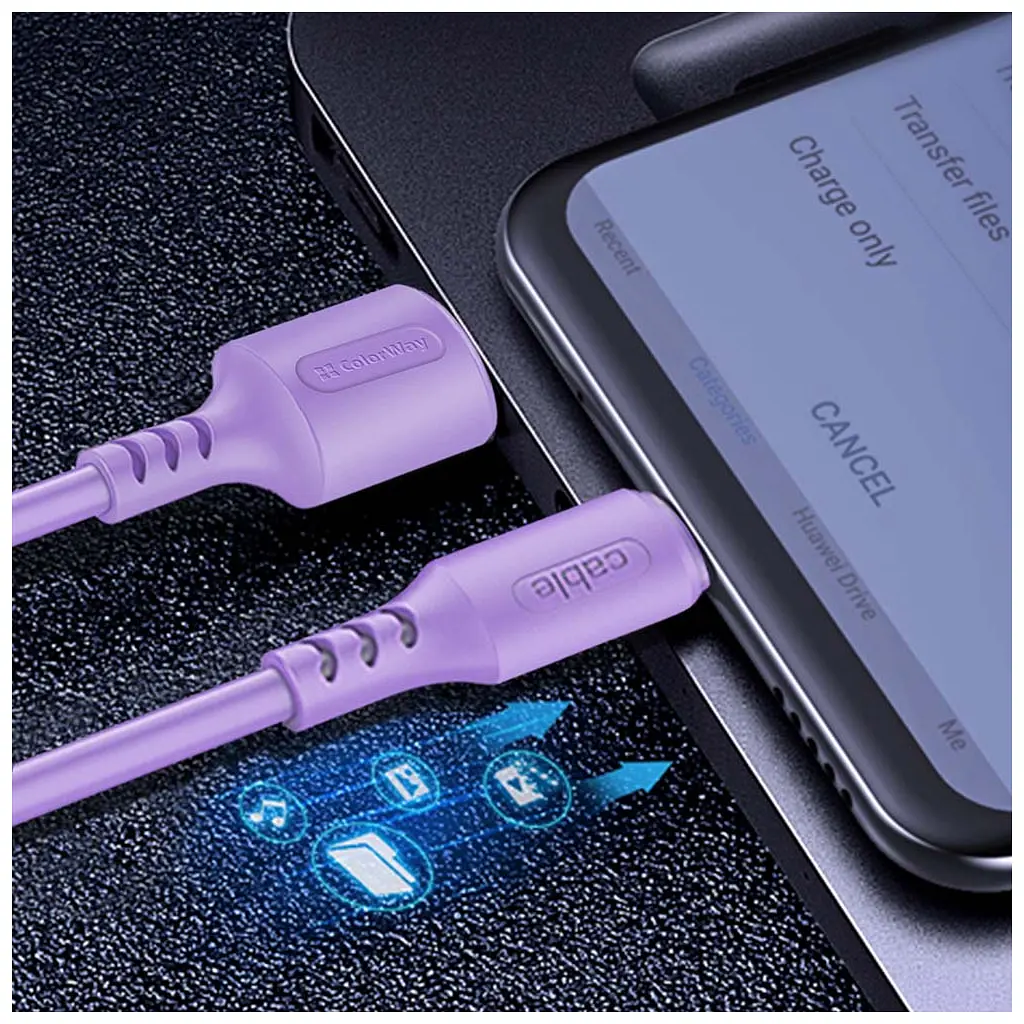 Дата кабель USB 2.0 AM to Lightning 1.0m soft silicone violet ColorWay (CW-CBUL044-PU) - фото 6
