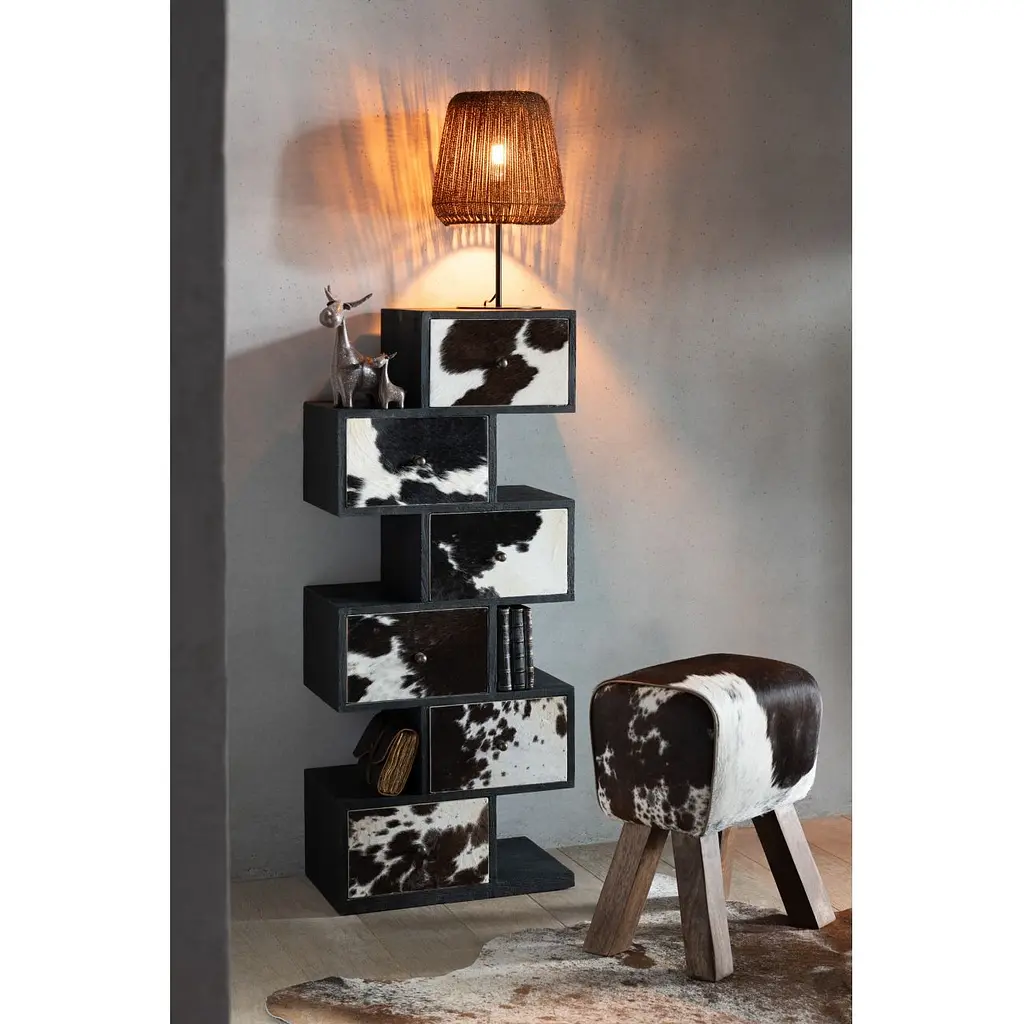 Пуф J-line на ніжках шкіряний коричнево-білий (45919) - фото 4