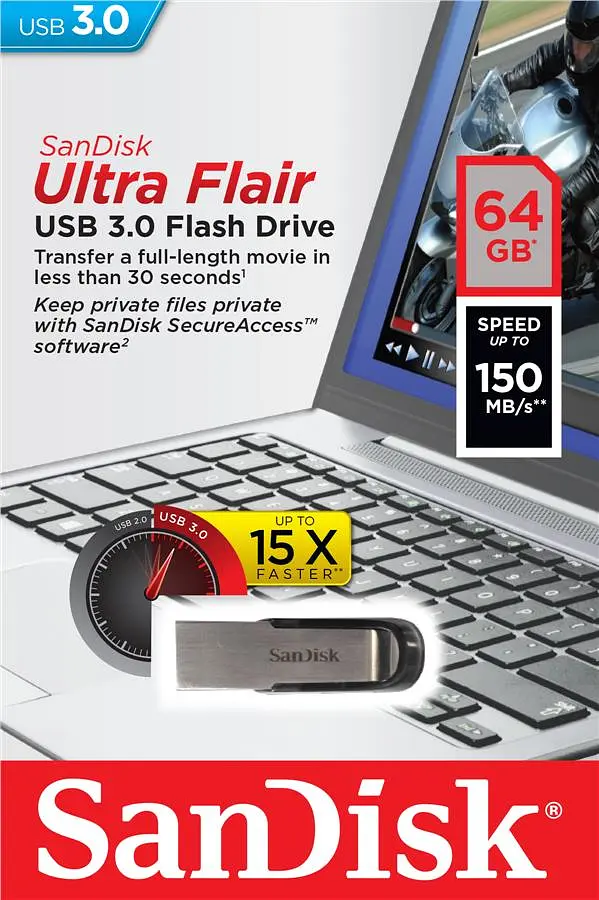 Накопитель 64GB USB 3.0 Type-A Flair R150MB/s Серебряный SanDisk teh0013429 - фото 5