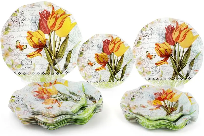 Набор BonaDi из 6 стеклянных тарелок Букет из тюльпанов обеденные тарелки. Ø25х2,4 см kuh0007048 - фото 2