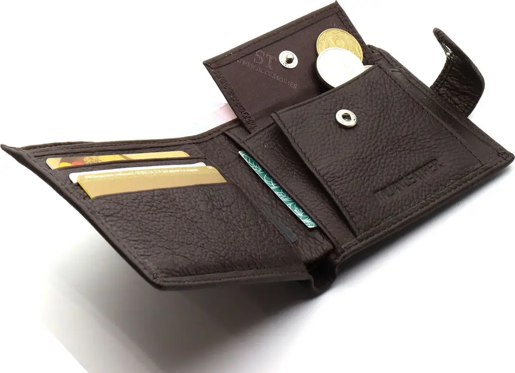 Шкіряне чоловіче портмоне на кнопці ST Leather ST104 коричневе 9,5 см - фото 7