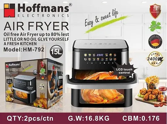 Аерофритюрниця Hoffmans HM-792 15 л • Мультипіч-аерогриль Hoffmans 2400 Вт із двома ТЕНами та сенсорним керуванням - фото 6