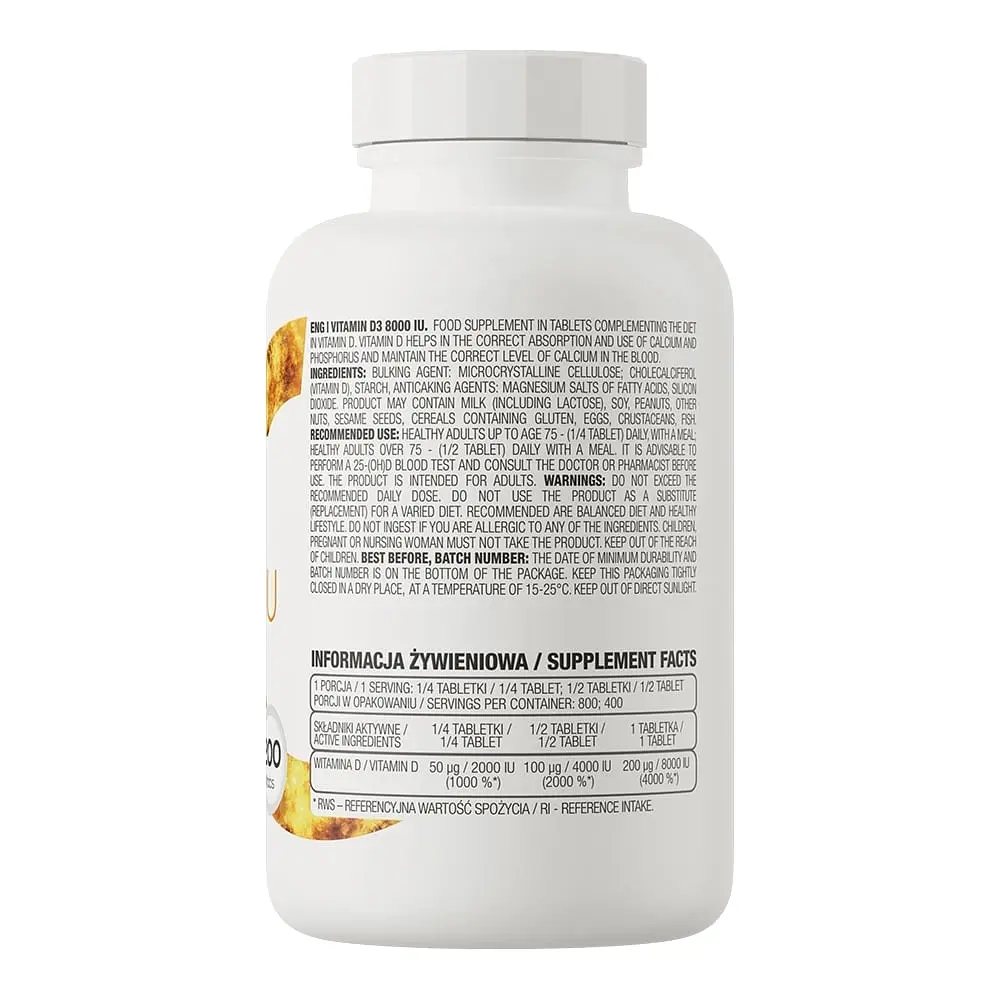 Витамины и минералы OstroVit Vitamin D3 8000 IU 200 таблеток - фото 2