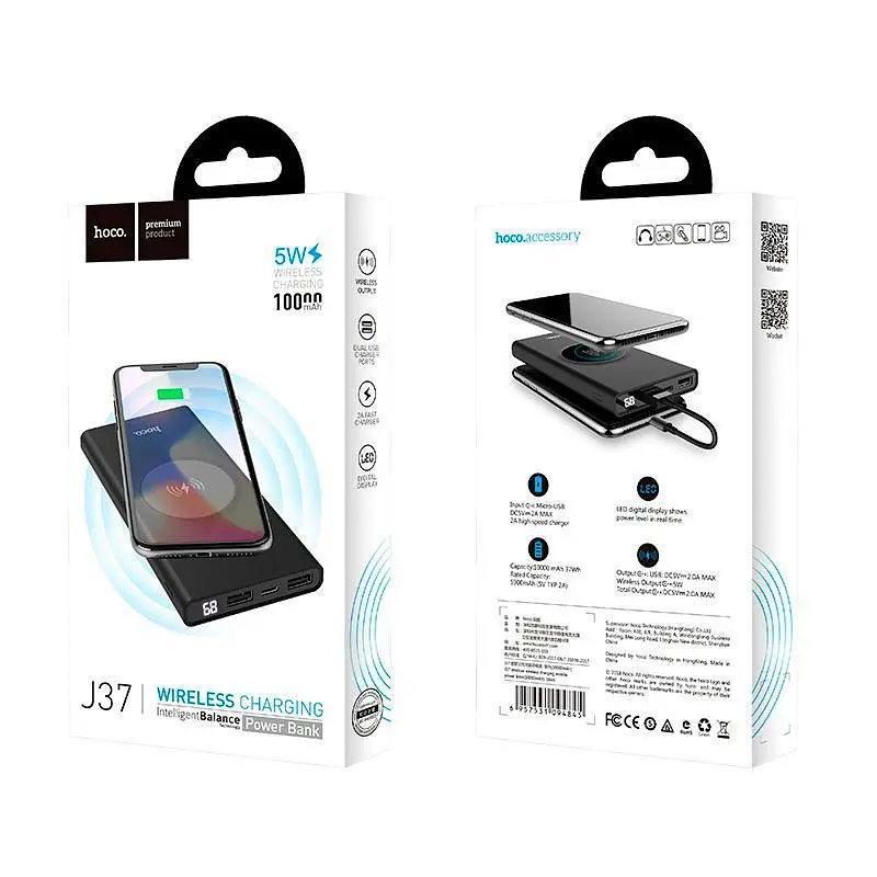 Додаткова батарея Hoco J37 Wisdom (Wireless Charger) (10000mAh) Black - фото 5
