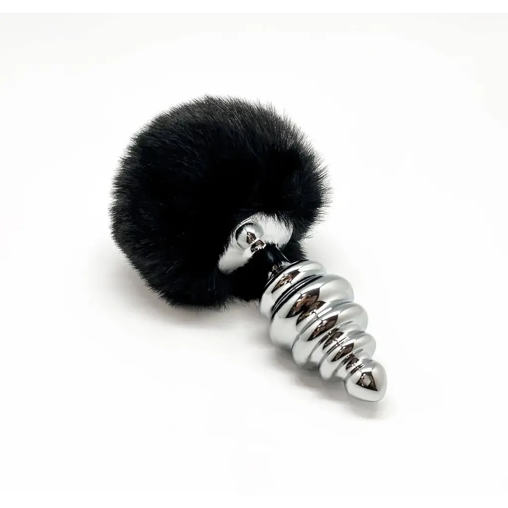 Металлическая анальная пробка Кроличий хвостик Alive Fluffy Twist Plug L Black диаметр 3.8 см - фото 2