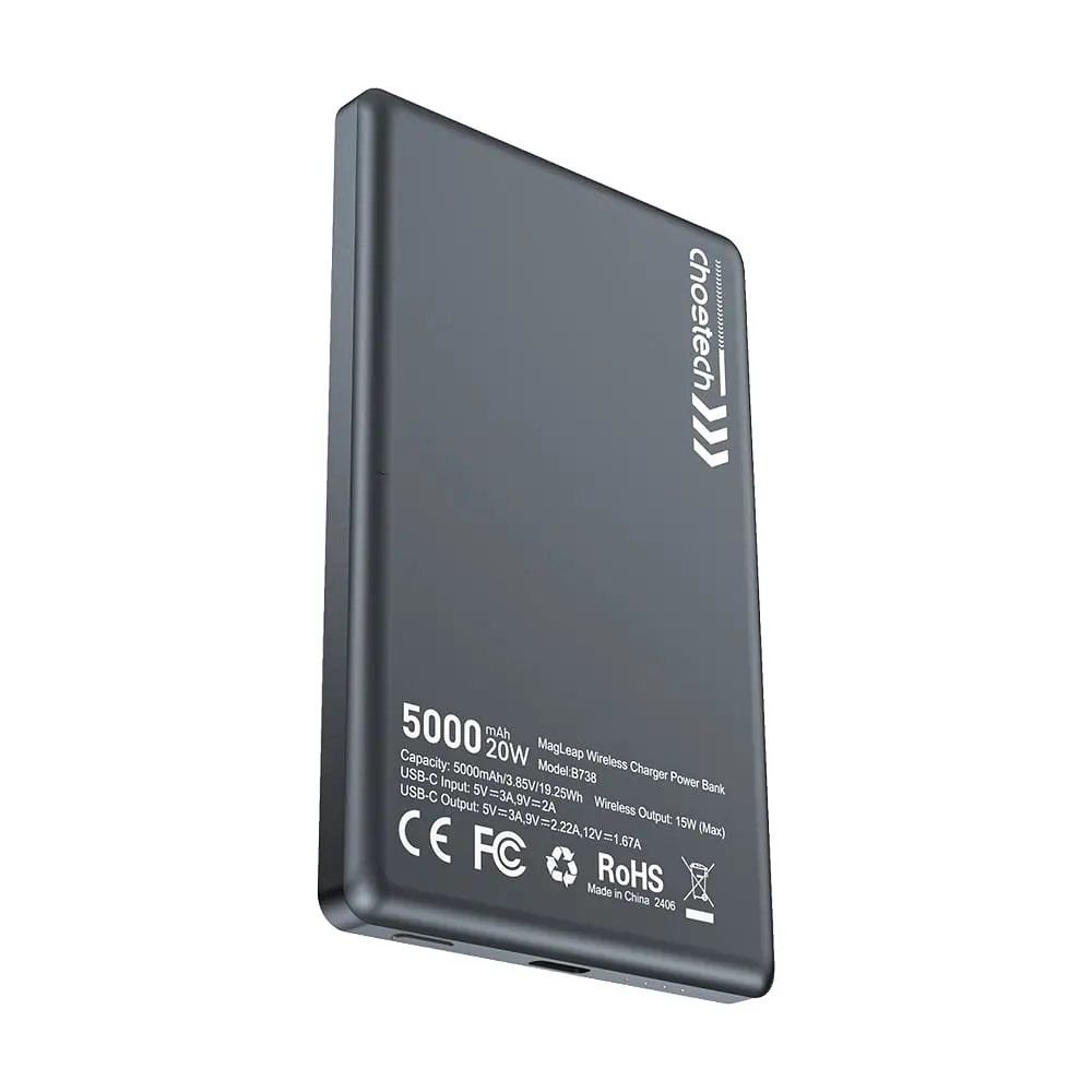 Повербанк 5000mAh Choetech B738 Black QC3.0 PD3.0 бездротова магнітна зарядка (43-00161) - фото 4